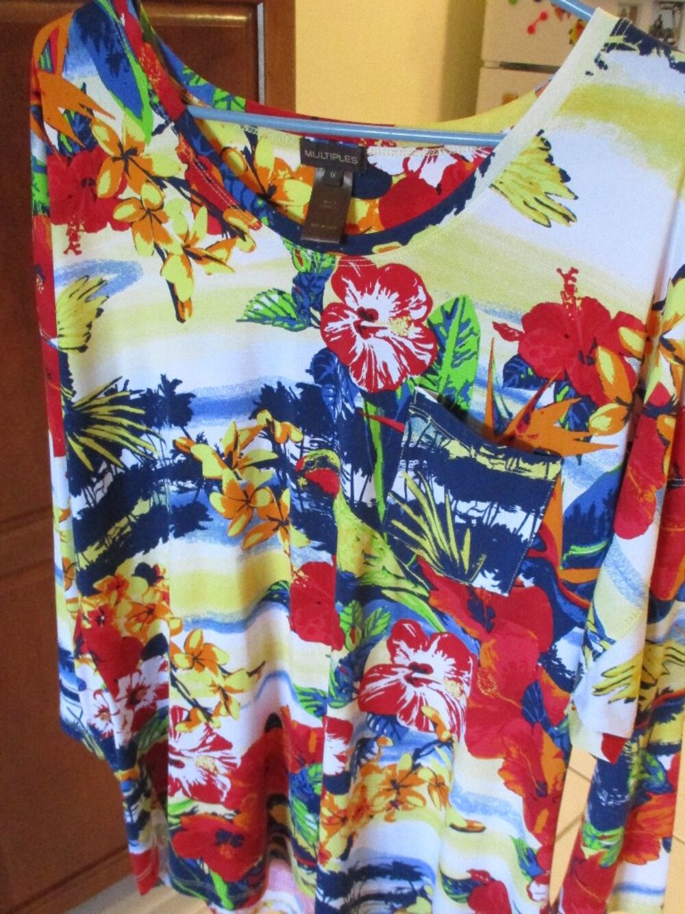 Multiples Women's Plus Size 1X Tunic Top Floral Birds Tropical: Size: 1X